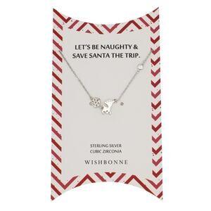 Sterling Silver & CZ Reindeer & Snowflake Christmas Gift Necklace #C04N1
